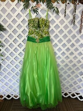 A Formal Affair Green Sequin Strapless Prom Dress XXS Corset Fairy Gown